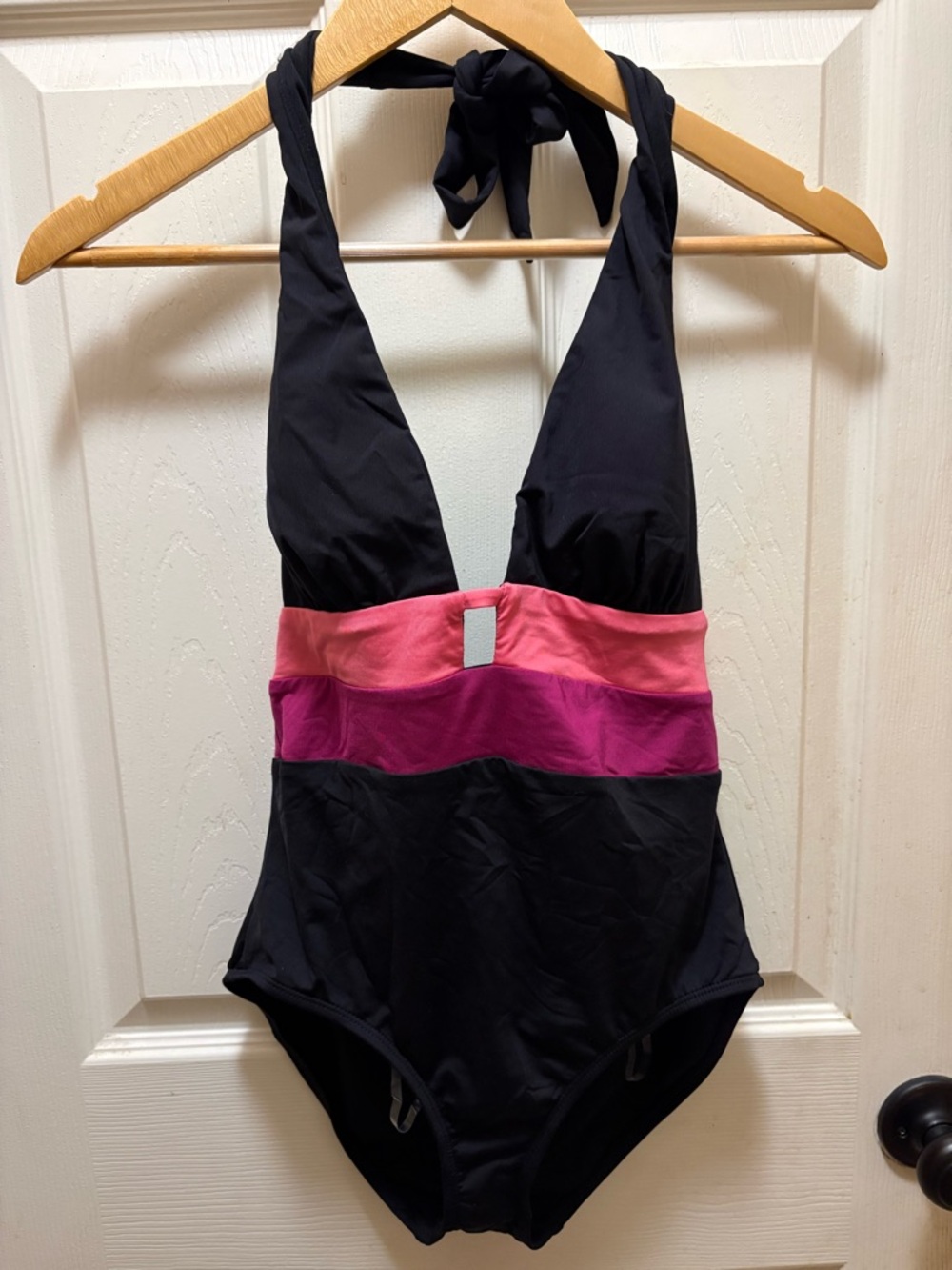 Cole of California One Piece Swimsuit Size 8 Black Pink Colorblock Halter NWT